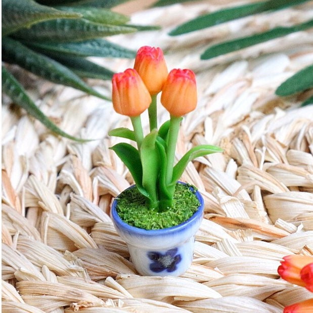 Clay Handmade Orange Tulip Flower 3" FTU025