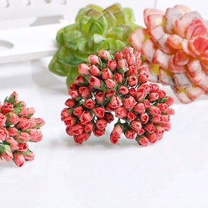 4mm.100 piezas. Flor de papel de morera, rosa roja de morera, mini flor de rosa, flor de papel, flor de rosa, artesanías de bricolaje, rosa de casa de muñecas