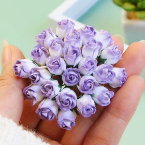 25stk.Mulberry Paper Rose mit Knospe,Maulbeere Lila & Weiße Rose,Mini Rose Blume,Papierblume,Rose Blume,Rose Knospe