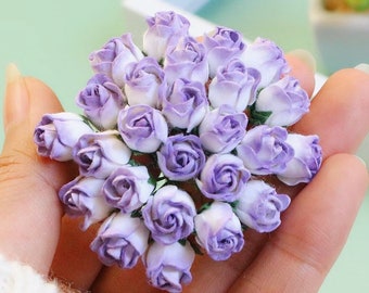 25stk.Mulberry Paper Rose mit Knospe,Maulbeere Lila & Weiße Rose,Mini Rose Blume,Papierblume,Rose Blume,Rose Knospe