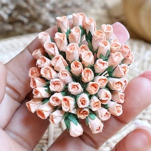 5 mm. 50 unidades. Flor de papel de amoreira, Rosa laranja claro de amoreira, Mini flor de rosa, Flor de papel, Flor de rosa, Artesanato faça você mesmo, Decoração de cartão de casamento