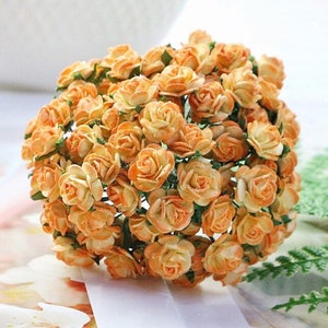10 mm. 100 uds. Flor de papel mora de dos tonos, rosa mora naranja, miniflor rosa, flor de papel, flor rosa, manualidades de bricolaje, rosa para casa de muñecas