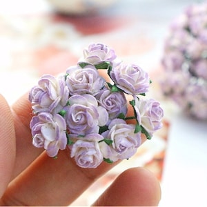 10 mm.100 Stk.Maulbeerpapier-Blume,2-Ton Maulbeere Helllila,Weiße Rose,Mini Rose Blume,Papierblume,DIY Handwerk