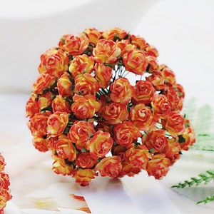 10 mm. 100 uds.Flor de papel de morera,Rosa de morera de 2 tonos amarilla y roja,Mini flor de rosa,Flor de papel,Flor de rosa,Manualidades de bricolaje,Miniatura