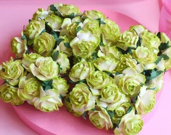 20 pcs.25 mm./ 1 inch Mulberry Paper Rose Flower,Mulberry Green and Ivory Rose,Mini Rose Flower,Paper Flower,Rose Flower,Rose Bud