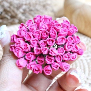 5 mm. Papieren bloem moerbei, roze roos moerbei, mini-roos, papieren bloem, roze bloem, DIY Crafts, trouwkaartdecoratie