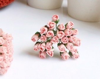 5 mm. 50 stuks. Moerbeiboom papieren bloem, moerbei lichtroze roos, mini roos bloem, papieren bloem, roze bloem, doe-het-zelf ambachten, trouwkaart decoratie