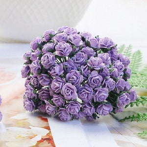 10 mm. 100 peças. Flor de papel de amoreira, Rosa roxa de amoreira, Mini flor de rosa, Flor de papel, Flor de rosa, Artesanato faça você mesmo, Rosa em miniatura, Flor