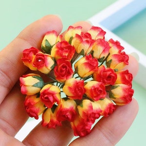 Papieren bloem moerbeiboom, rode en gele roos moerbeiboom, mini-roos, papieren bloem, roze bloem, roze knop