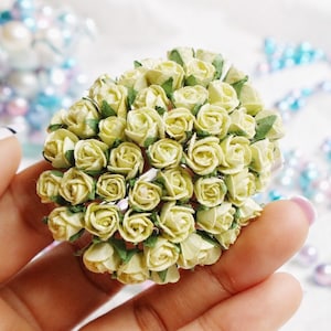 Papieren bloem moerbei, lichtgroene roos moerbei, mini-roos, papieren bloem, roze bloem, doe-het-zelf ambachten, roos