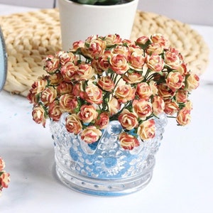 10 mm. Papieren bloem moerbeiboom, 2-kleurige gele en bruine moerbeiroos, mini-roos, papieren bloem, roze bloem, doe-het-zelf ambachten