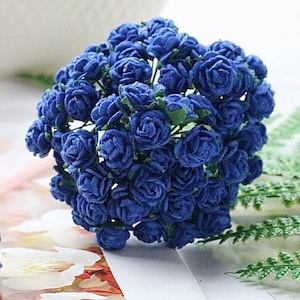 10 mm. Papieren bloem moerbei, koningsblauwe roos moerbei, mini-roos, papieren bloem, roze bloem, DIY ambachten, trouwkaart decor