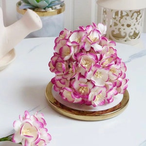 25 Stk.25 mm. 2 Ton Lila Rosa und Weiß Maulbeerpapier Kirschblüte,Miniatur Papier Blume,Maulbeerpapier,Kirschblüte