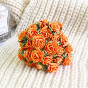 20mm. 25 Stk.Maulbeerpapier Blume,Maulbeerorange Rose,Mini Rose Blume,Papierblume,Rose Blume,DIY Handwerk,Hochzeitskarte Dekoration