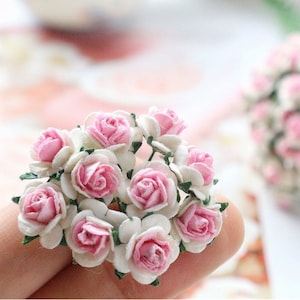 10 mm,100 Stück,Maulbeerpapier-Blumen,2-Ton Maulbeerrosa & weiße Rose,Mini Rose Blume,Papierblume,Rose Blume,DIY Handwerk