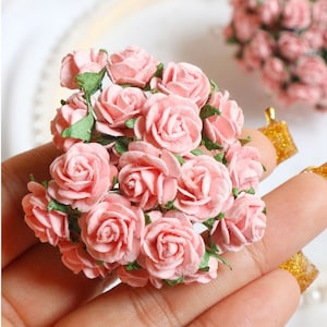 15 mm. Papieren bloem moerbeiboom, moerbeiroos, miniroos, papieren bloem, roze bloem, doe-het-zelf, trouwkaartdecoratie