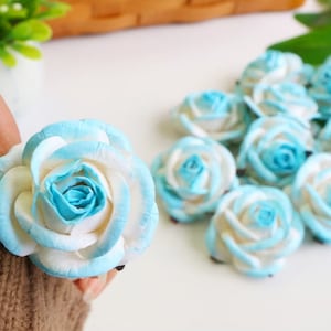 5 pcs.50 mm.2inch Papieren moerbei roos, blauwe en witte roos moerbei, mini-roos, papieren bloem, roze bloem, roosknop