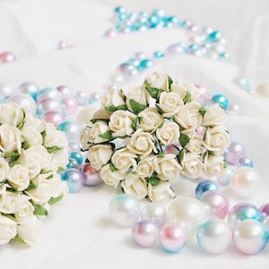 7mm.50 Stk. Maulbeer-Papierblume, Maulbeer-Lichtelfenbein-Rose, Mini-Rosenblume, Papierblume, Rosenblume, DIY-Bastelarbeiten, Rose