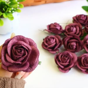 6 pcs.50 mm.2inch Papieren moerbei-roze bloem, lichtpaarse roos moerbei, mini-roos, papieren bloem, roze bloem, roosknop