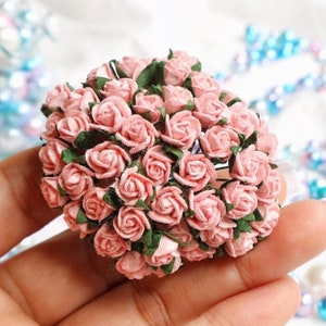 Papieren bloem moerbei, lichte roos moerbei, miniroos, papieren bloem, roze bloem, DIY Crafts, roos, miniatuur roos