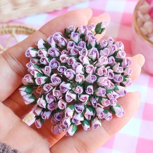 4mm.100 pezzi.Fiore di carta di gelso, viola di gelso bicolore e rosa rosa chiaro, mini fiore di rosa, fiore di carta, fiore di rosa, artigianato fai da te