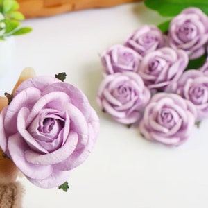 6 pcs.50 mm.2inch Papieren moerbei-roze bloem, lichtpaarse roos moerbei, mini-roos, papieren bloem, roze bloem, roosknop