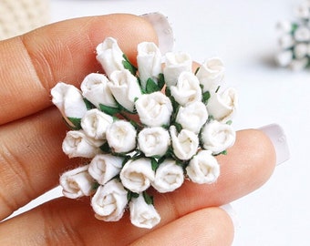 5mm. 50pcs.Mulberry Paper Flower,Mulberry White Rose,Mini Rose Flower,Paper Flower,Rose Flower,DIY Crafts,Dollhouse,White Rose