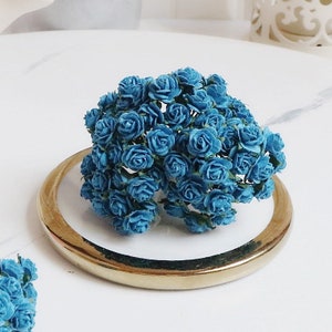 10mm. 50 Stück.Mulberry Paper Flower,Mulberry Blue Rose,Mini Rose Flower,Papierblume,Rosenblume,DIY Crafts,Miniatur Blumen Rose