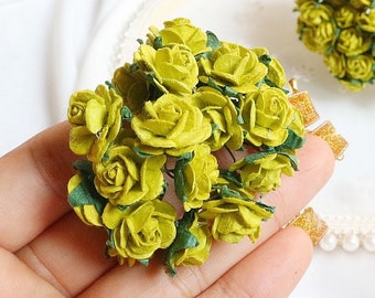 15 mm. 50/100 stuks. Moerbeiboom papieren bloem, moerbei groene roos, mini roos bloem, papieren bloem, roze bloem, doe-het-zelf ambachten, miniatuur bloem roos