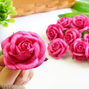 8 piezas de rosas de papel de morera de 50 mm y 2 pulgadas, rosas rojas de morera, mini rosas, flores de papel, rosas, capullos de rosa.