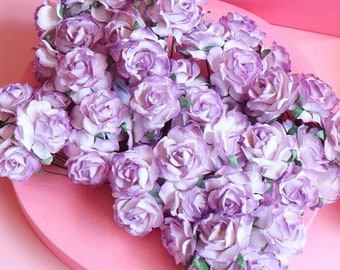 10 stuks. 25 mm./ 1 inch Mulberry Paper Rose Flower, Moerbeipaars en lichtpaarse roos, Mini Rose Flower, Paper Flower, Rose Flower, Rose Bud