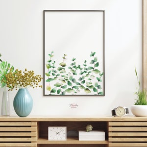 Reese verde eucalipto hojas botánica acuarela verde impresión planta de granja imprimible pared arte frondoso cartel housewarming A3 A4 A5
