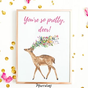 ¡Eres tan bonita, ciervo! Fawna Floral Botánico Acuarela Verde Impresión Granja Planta Imprimible Pared Arte Cartel Housewarming A3 A4 A5