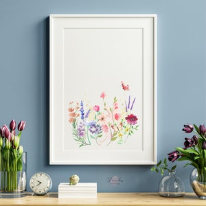 Audrey Floral Meadow Rectángulo Arte Impresión Digital Impresión Botánica Arte Imprimible Flores Silvestres Imprimible Decoración de Pared Cartel Housewarming A3 A4