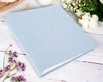 Álbum de fotos tradicional encuadernado en libro de 30 cm x 31 cm / Páginas intercaladas con papel de celofán / Álbum de fotos liso en blanco para hacer uno mismo / 50 páginas / 100 caras / Azul