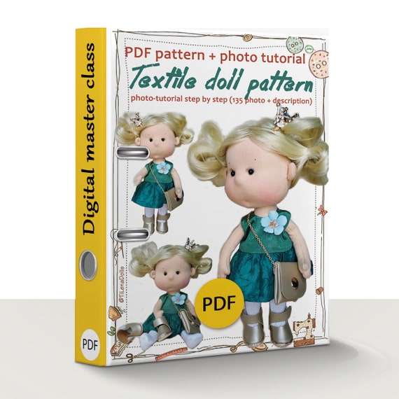 PDF Doll Pattern 9" with sculpted face and body, PDF pattern cloth doll, Sewing doll PDF tutorial, Cloth dolls patterns soft sculpture