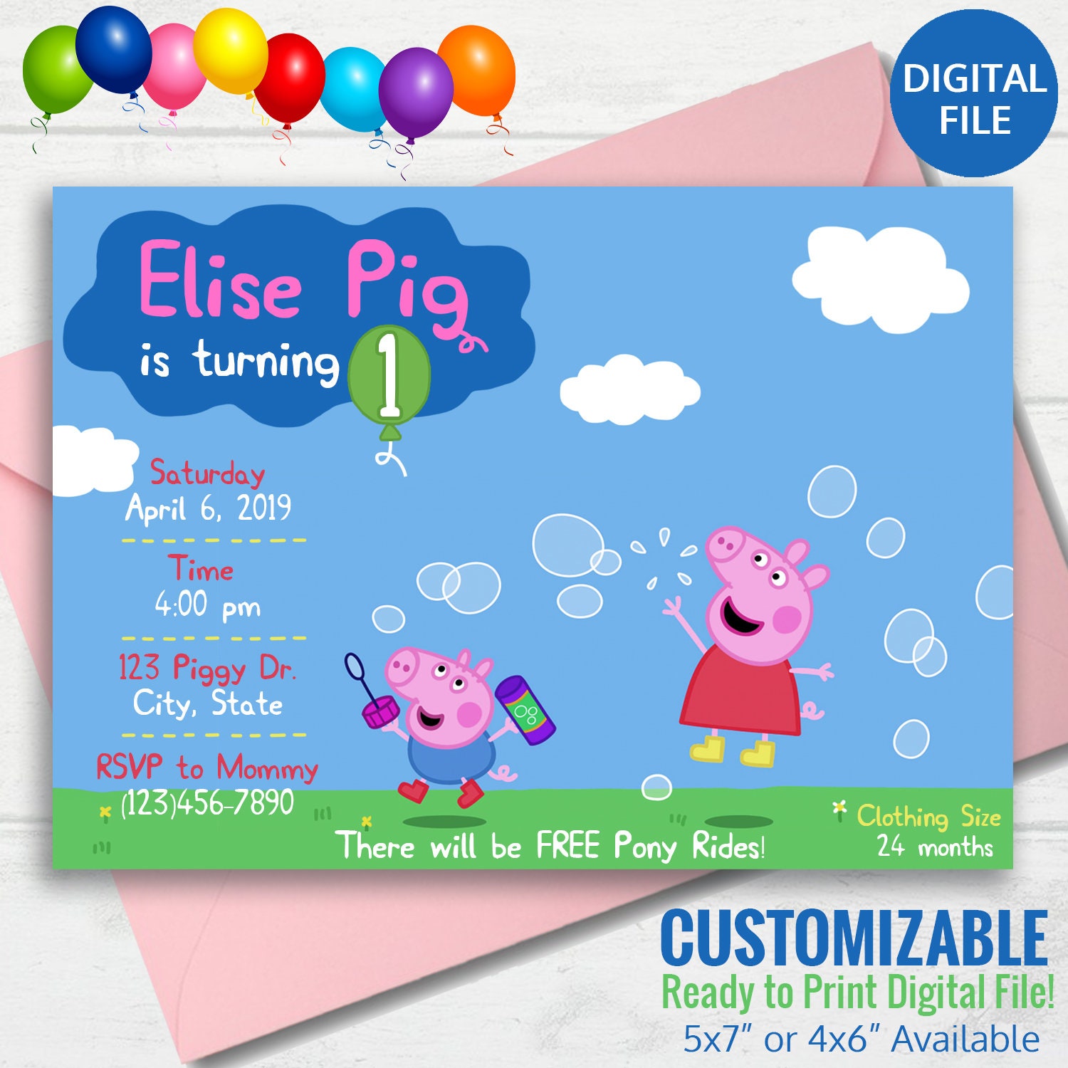 Paper Paper & Party Supplies Peppa Pig Birthday Party Supplies Invite