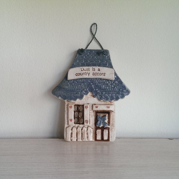 House shaped ceramic relief wall hanging rustic cottage vintage decor | Dust is a Country Accent