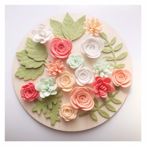 Peekaboo Peach Felt Flower Set Wool Blend Felt Flowers DIY Etsy