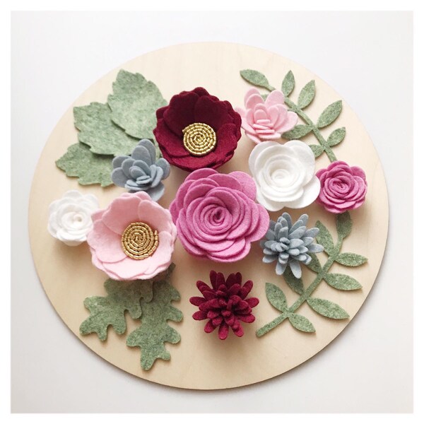 Always A Lady Gold Handmade Flower Set ~ Felt Flowers ~ Wreaths ~ Wooden Decor ~ Loose Felt Flowers ~ Felt Florals ~ Felt Flower Kits