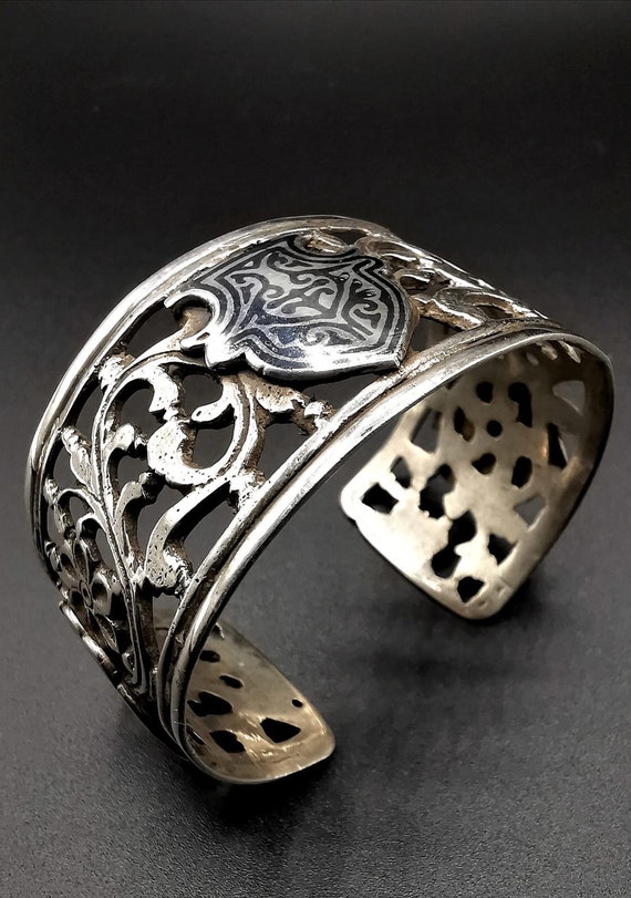 Bracelet Manchette En Argent Massif 925 - Bijou Ancien Turkmène (Turkmenistan) - Style Ethnique Et Tribal - Occasion
