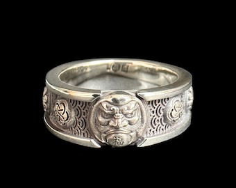 Daruma Fortune Ring | Japanese Style Amulet | Band Ring | Silver/Brass | Handmade | Lucky Charm