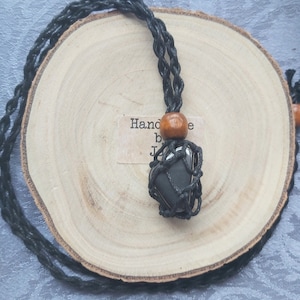 Natural Hermatite Crystal Healing Macrame Pendant for Pain Relief, Deflect Negativity, Grounding and Protection