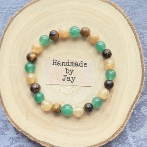 For Luck, Prosperity and Abundance. Citrine, Jade and Tigers Eye Crystal Beaded Bracelet.  Handmade Gift.  Gifts for Birthday and Christmas.