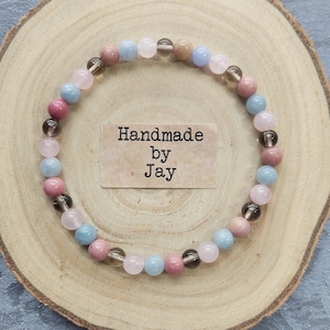 Bereavement Crystal Support Bracelet: Rose Quartz, Angelite, Rhodochrosite, Smoky Quartz