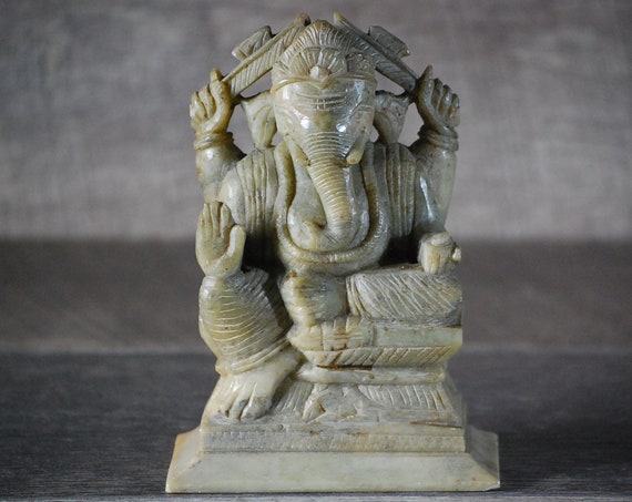 Antique Hand Carved Soapstone Indian Hindu God Ganesha Statue