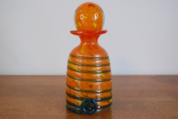 Vintage Orange Mdina Glass Perfume Bottle / Scent Bottle