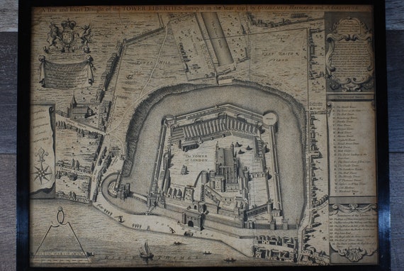 A 1742 British Engraving Of The Tower Liberties London / Tower Of London Surveyed In The Year 1597 By Gulielmus Haiward and J Gascoyne