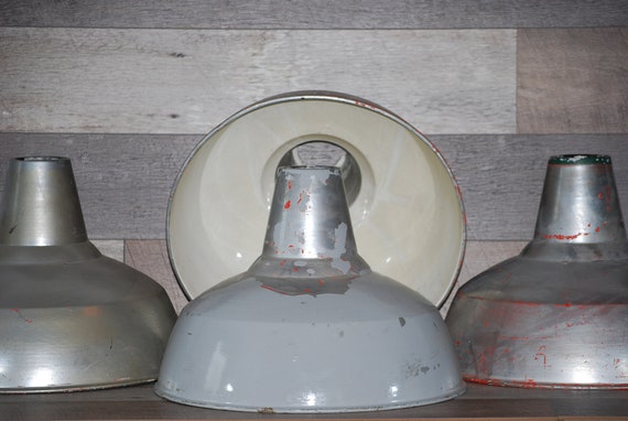 Large Enamelled Industrial Light Shades Pendant Light