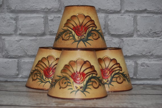 Antique French Hand Painted Cow Hide / Calf Hide Light / Lamp Shades